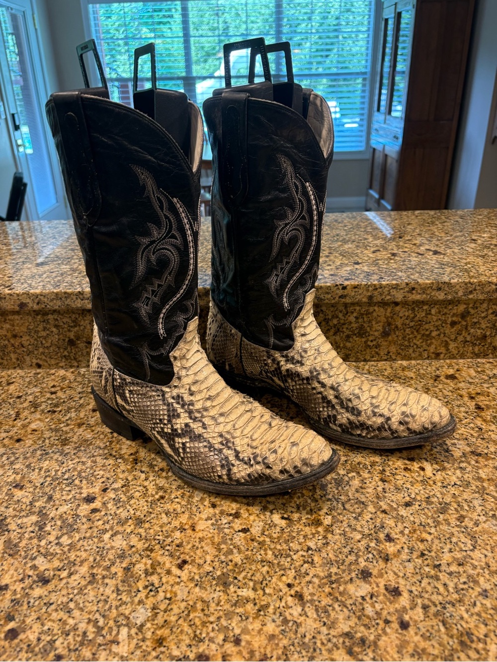 J.B. Dillon Men’s Black Gray Python Leather Cowboy Boots Size 14